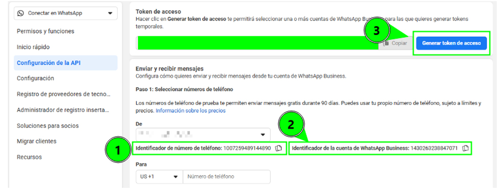 Datos de configuración de la API