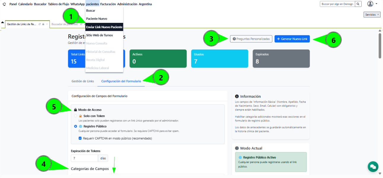Configuración de Alta de pacientes