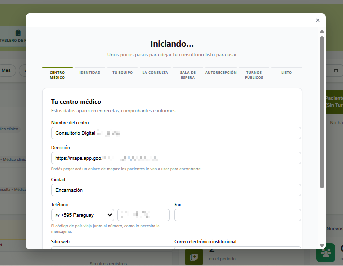 Pantalla inicial de configuración de OpenEMR-Latam