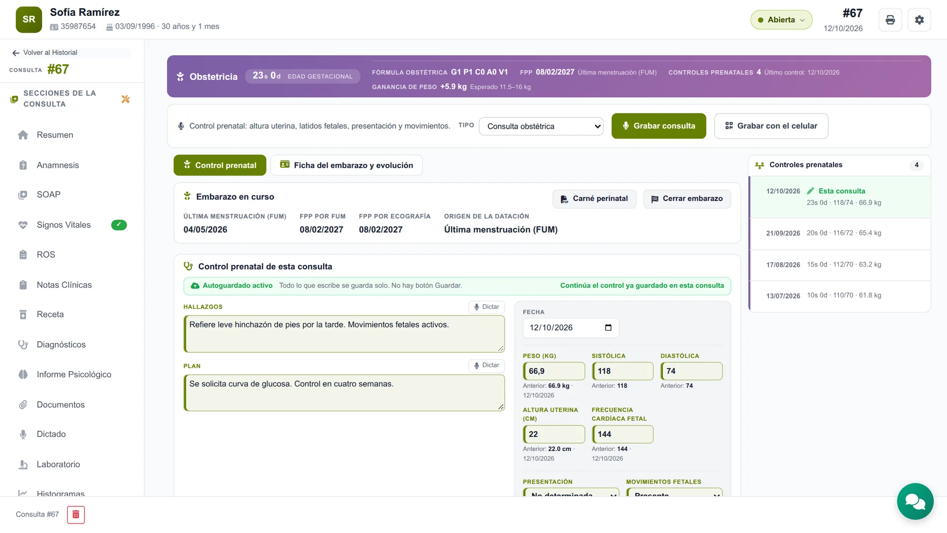 Controles prenatales, uno debajo del otro