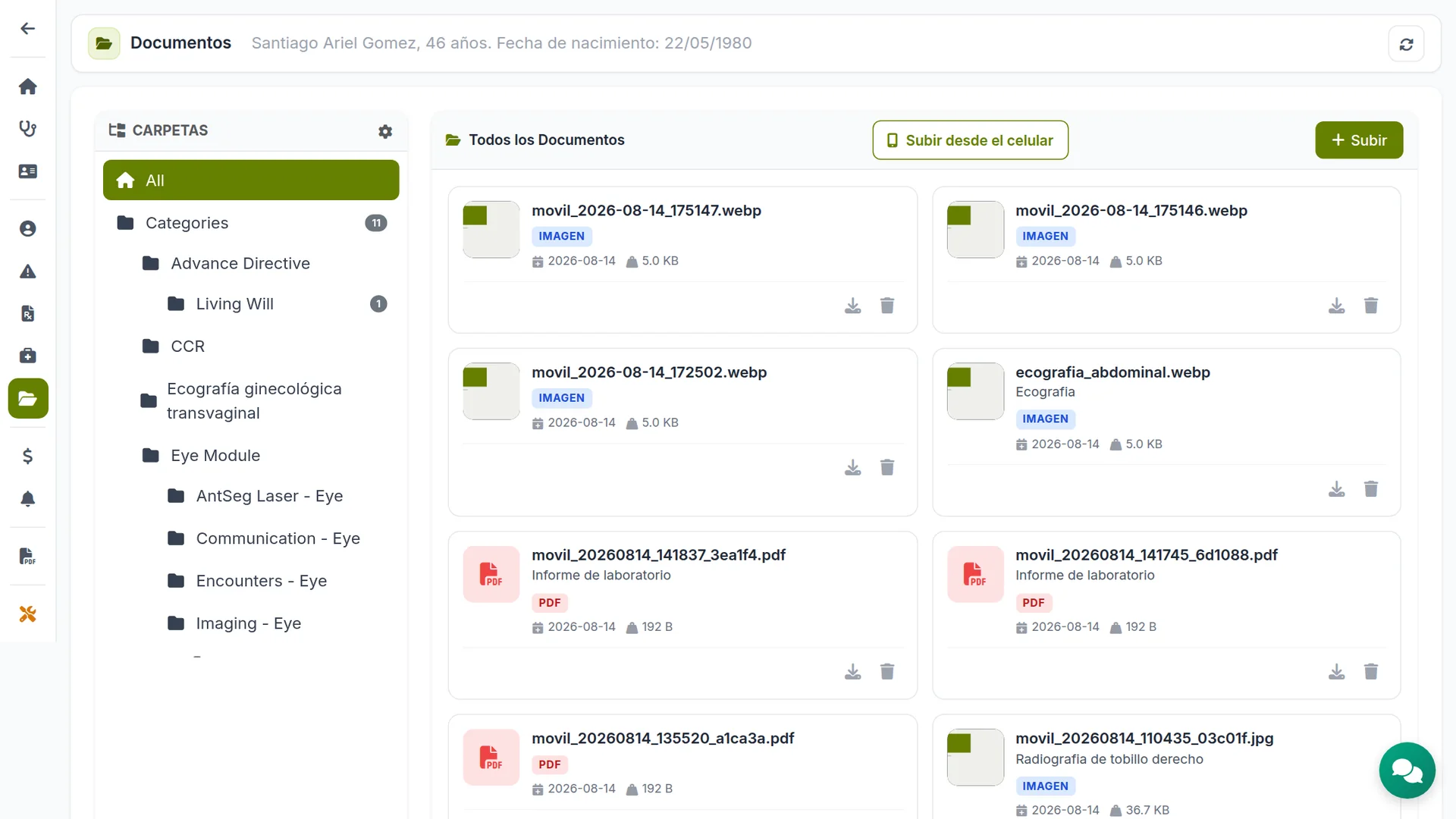 Módulo Documentos e Imágenes con Carga desde el Celular