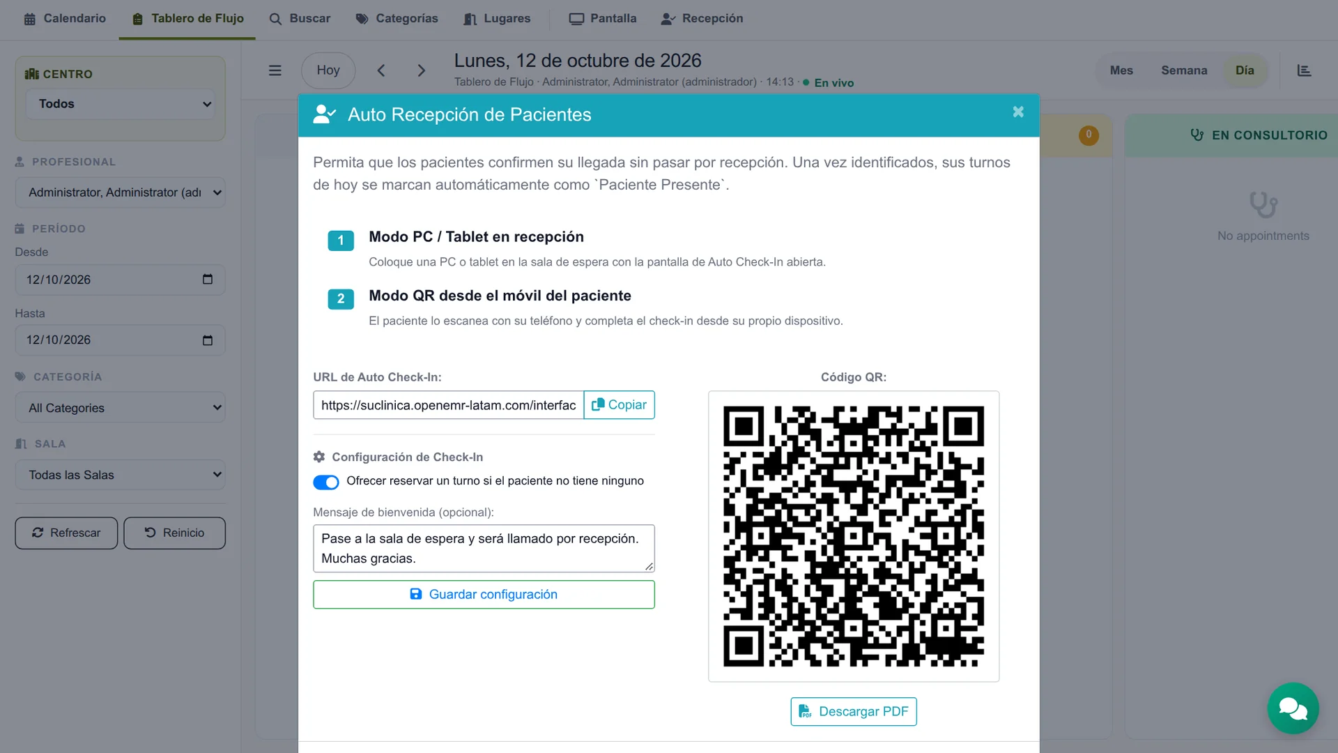 Módulo Recepción Automática, Tablero de Flujo y Pantalla Llamadora